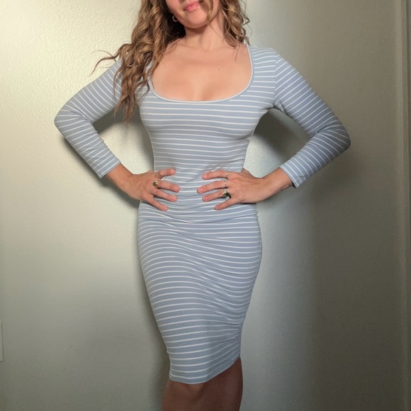 Mine Light Blue Striped Midi Dress - Picture 3 of 6